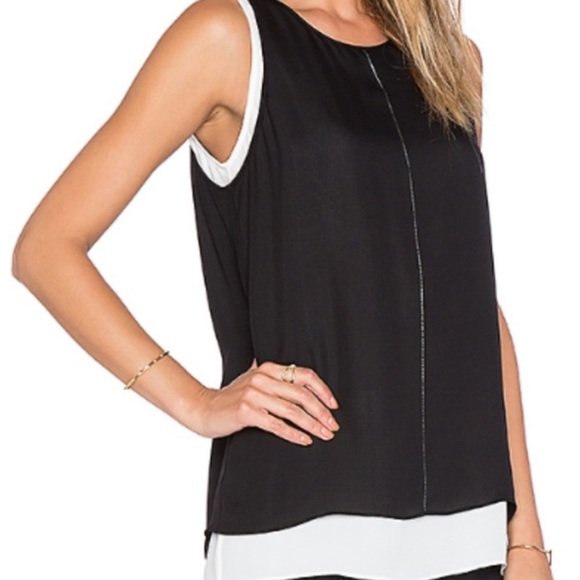 Vince Tops - VINCE (NWT) Silk double layer stitch tank top - Black white